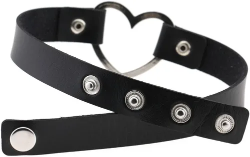 Vista 3 de FM FM42 Collar de gargantilla de cuero simulado con anillo de corazón de cuero sintético multicolor 17.72 pulgadas de longitud