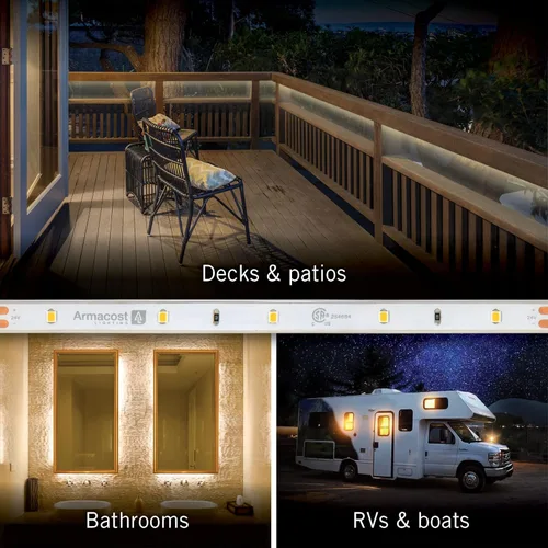 Vista 3 de Armacost Lighting RibbonFlex Pro Soft White (3000K), 30LEDs/M, 2.5M, 24V Luz de cinta para exteriores, 8.2 pies (144410)