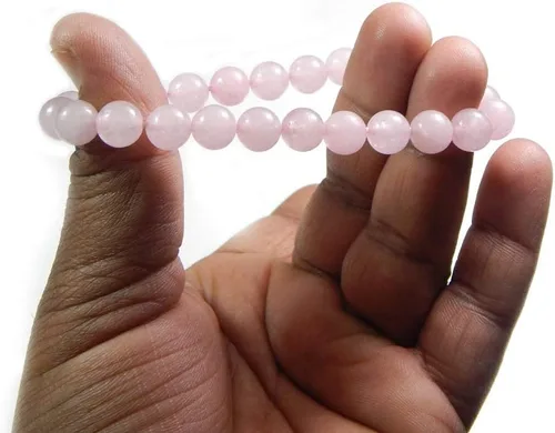 Vista 3 de Pulsera de piedras preciosas rosas naturales de 0.315 in con cuentas curativas elásticas para corazón y amor, Gema, Cuarzo