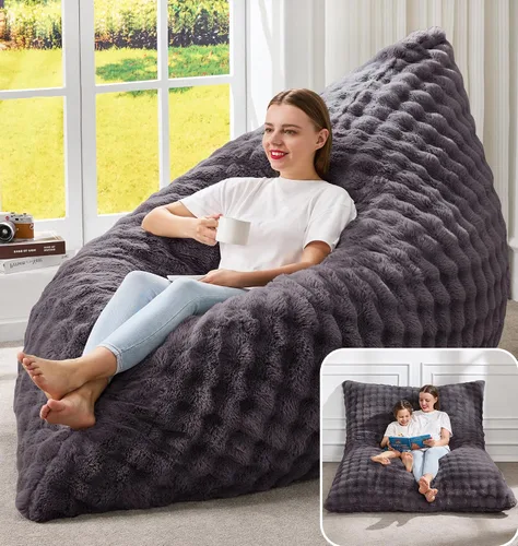 Vista 15 de Hobestluk Adult Bean Bag Chair 3 in 1 Convertible Large Bean Bag Sofa Ash Grey