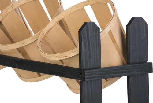 Vista 3 de Displays2go Estante de merchandising de madera rústica, tres niveles, nueve cestas - marco negro (PN9BKTBLK)