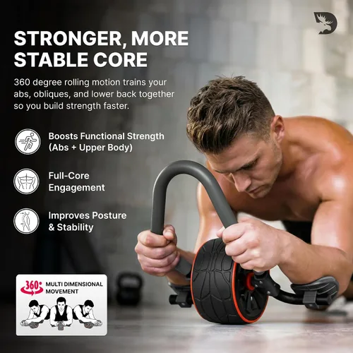 Vista 2 de DMoose Fitness Ab Roller Wheel with Elbow Support & 2 Knee Pads - Abdominal Exercise Trainer for Core Strength Training - Ultimate Abs Workout
