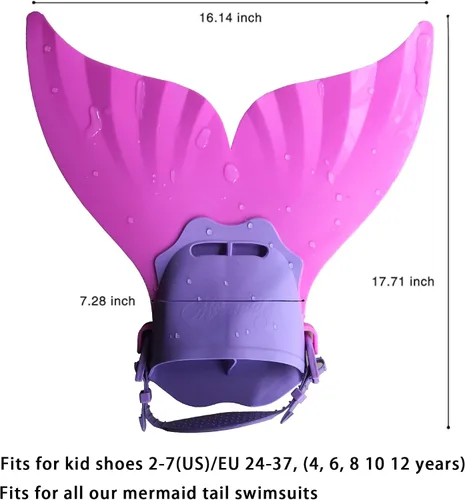 Vista 2 de GALLDEALS Monoaleta de sirena, aleta de natación para niños, niñas, niños, aleta de sirena para entrenamiento de natación