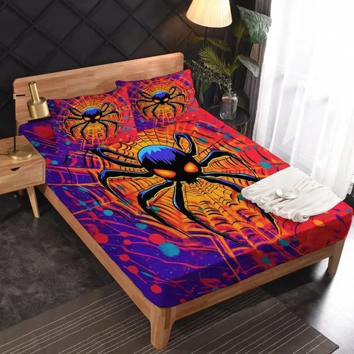 Vista 2 de Juego de sábanas tamaño individual: sábanas de araña, sábanas y fundas de almohada de telaraña, microfibra suave, bolsillo profundo y sin arrugas
