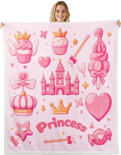 Vista 13 de Princess Flannel Blanket All Seasons,Rainbow Cloud Stars Butterfly Bed Blanket for Kawaii Home Decor,Dreamy Fairy Tale Castle Blanket for Kids Girls