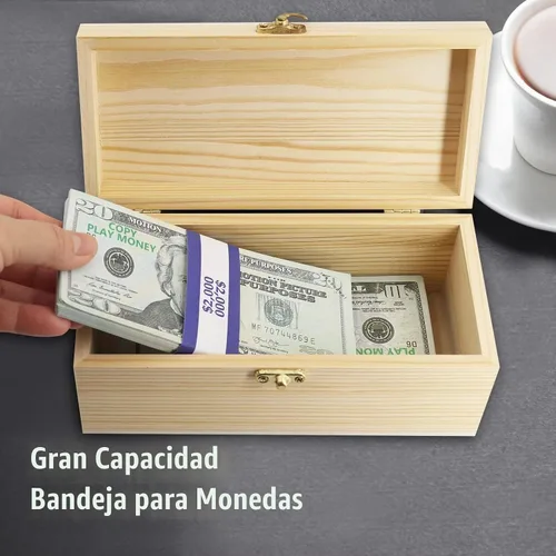 Vista 3 de Bandeja de madera para dinero en efectivo con 30 envoltorios de moneda, compartimento único de madera, organizador de dinero en efectivo, caja
