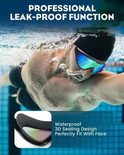 Vista 7 de Paquete de 2 gafas de natación de visión amplia, antiniebla y UV, para hombres, mujeres y jóvenes, sin fugas, gafas de natación para Audlt