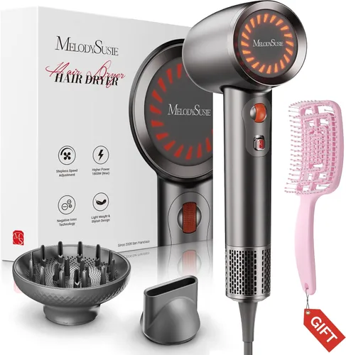 Vista 8 de MelodySusie Secador de pelo, secador de pelo iónico profesional de 1600 W para secado rápido, secador de pelo de alta velocidad de 120,000 RPM
