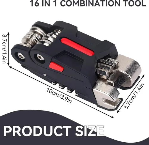 Vista 2 de Herramienta para bicicleta, multiherramienta 16 en 1, multiherramienta para bicicleta de montaña, portátil, plegable, kit de reparación de ciclismo