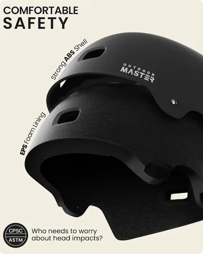 Vista 2 de OutdoorMaster Casco de Patineta y Ciclismo - Beetles Snug, Casco de Bicicleta para Adultos, Jóvenes y Niños - Dos Forros Extraíbles, Ventilación