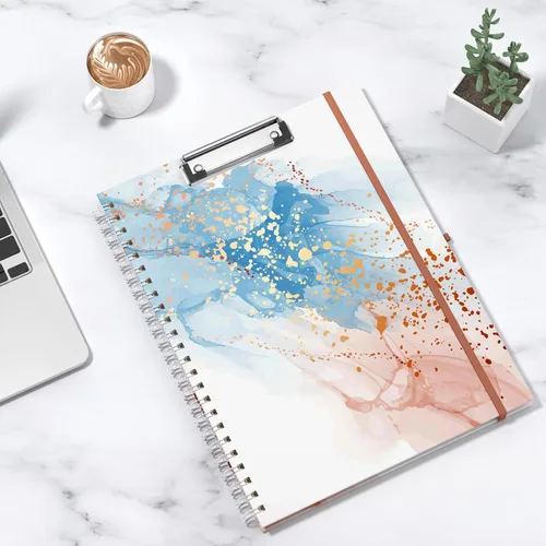 Vista 8 de Rimilak Spiral Clipboard Folio with Refillable Lined Notepad, 14.5 x 9.8 In, Hardcover Cover with 5 Interior Pockets, Elastic Band and Pen Loop