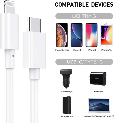 Vista 4 de Suswillhit Cable USB C a Lightning de 3 pies con certificación MFi de Apple, cable de carga rápida para iPhone 12/12 Mini/12 Pro/12 Pro Max/11