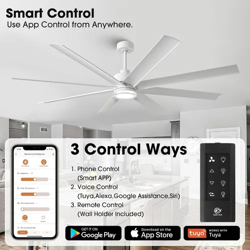 Vista 3 de Parrot Uncle Ventiladores de techo inteligentes con luces, ventilador de techo moderno de 72 pulgadas con luz y control remoto para dormitorio, sala