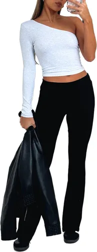 Vista 2 de Hafailia Leggings casuales y suaves para mujer, ajustados, doblados sobre la cintura, pantalones de yoga