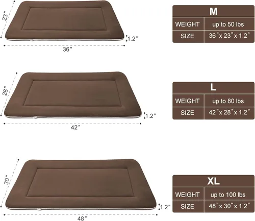 Vista 6 de Magic Dog Cama grande para perros – Almohadilla suave para jaula de 42 pulgadas, lavable a máquina, con parte inferior antideslizante, color café