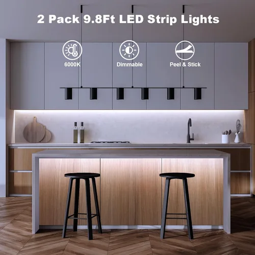 Vista 2 de echosari 2 piezas de tiras de luces que funcionan con pilas, 9.8 pies 90 luces LED autoadhesivas con control remoto y temporizador, tira de luz