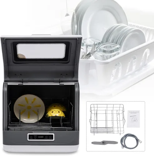 Vista 9 de Lavavajillas para encimera, lavavajillas automático de 360 grados, mini lavadora de platos con 3 programas de trabajo, limpieza profunda del Blanco