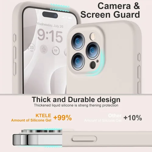 Vista 4 de Compatible con Funda para iPhone 15 Pro Max, Silicona Mejorada [Protección de Cámara] [Forro de Microfibra Suave] Funda de Goma de Gel Delgada Piedra