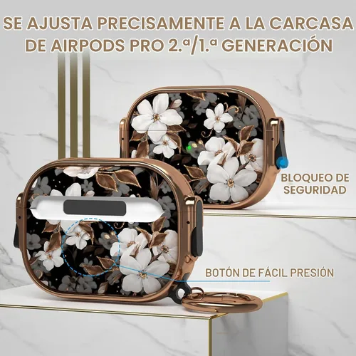 Vista 2 de Funda para AirPods Pro 2/1 con bloqueo de seguridad, compatible con Magsafe Negro + Blanco