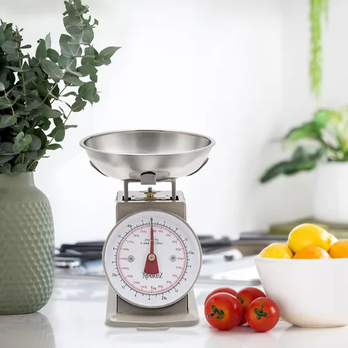 Vista 7 de MARLIZ Báscula de cocina retro pequeña 4.4Lb/4.4 lbs con 2 cuencos Esfera mecánica Vintage Pesa para alimentos bascula de cocina Báscula