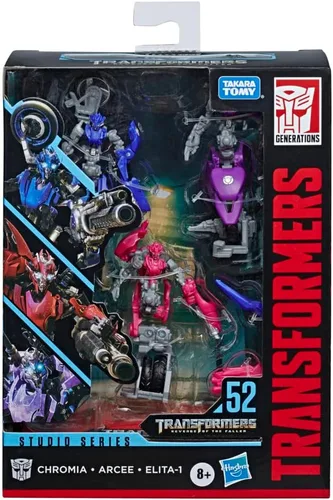 Vista 3 de Transformers Toys Studio Series 52, Deluxe, Revenge of The Fallen, Arcee Chromia Elita-1 Figuras de acción 3 por paquete, 4.5 pulgadas