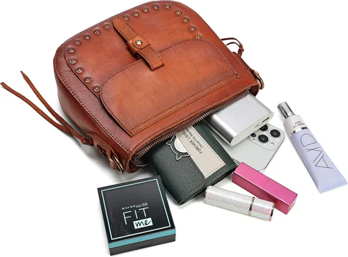 Vista 5 de Montana West Bolsos cruzados para mujer, tamaño mediano, de cuero auténtico, bolso de viaje, múltiples bolsillos con cremallera