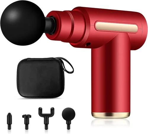Vista 16 de Ergocar Potente pistola de masaje muscular tejido profundo, 6 velocidades masajeador de cuerpo eléctrico de mano con 4 cabezas súper silencioso Negro