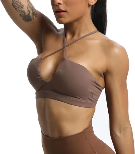 Vista 3 de Aoxjox Brasier deportivo de entrenamiento para mujer, Jamie Deep V Fitness sin espalda acolchado para entrenamiento, gimnasio, yoga