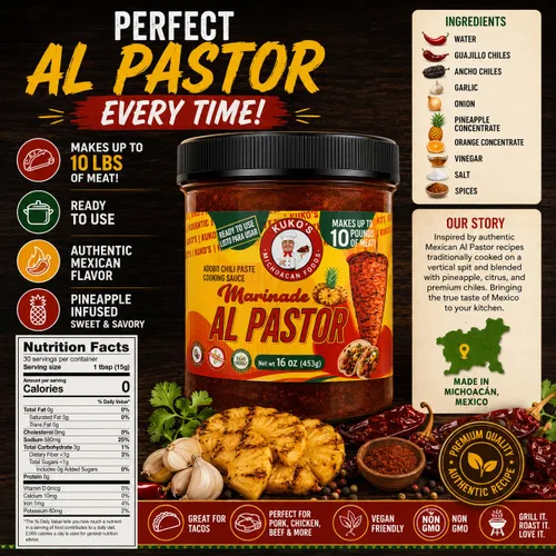 Vista 2 de Al Pastor Adobo Adobo Salsa de cocina Pasta de chile Comercial Usado Pollo Carne Vegano (marrón, Al Pastor Adobo adobo)