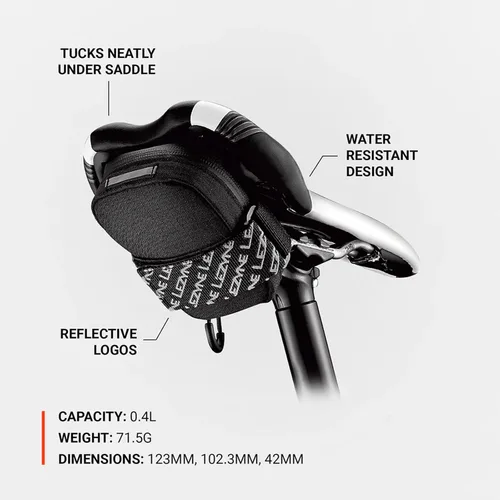 Vista 4 de LEZYNE Road Caddy - Bolsa compacta para sillín de bicicleta, ligera, duradera, de nailon, con accesorio de velcro, apertura de cubierta y detalles