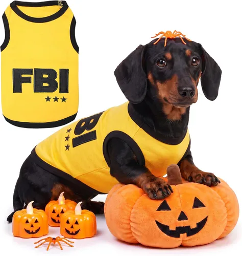 Vista 21 de Camiseta para Perro Parisian Pet - Camiseta Bordada FBI - 100% Algodón, Ropa Transpirable para Perros - Chaleco para Mascotas Sin Mangas - Camisas
