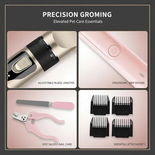 Vista 2 de Pet Grooming Kit, 13-Piece with Low Noise Pet Clippers, Replaceable Blade Head, 4 Limit Combs, Nail Grinder, Clipper, File, Comb, Shear, Brush, Oil