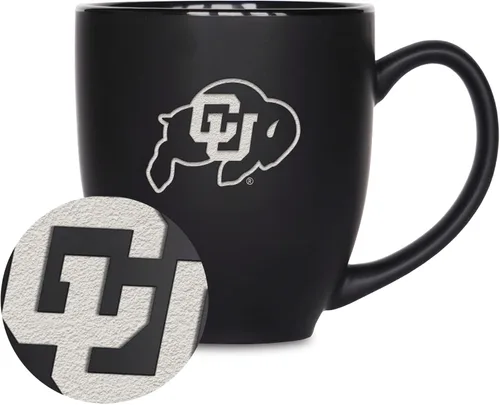Vista 398 de Rico Industries - Taza de cerámica mate negra con grabado láser estándar de 15oz para NCAA (escuelas T & U) - Para bebidas calientes o frías