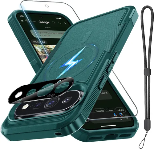 Vista 22 de Funda para Google Pixel 9A, de cuerpo completo, resistente, a prueba de golpes, con correa de cordón, protector de pantalla de vidrio templado