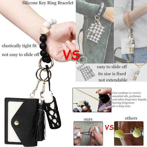 Vista 6 de BIHRTC Pulsera de silicona con llavero de pulsera con soporte de red para mujer