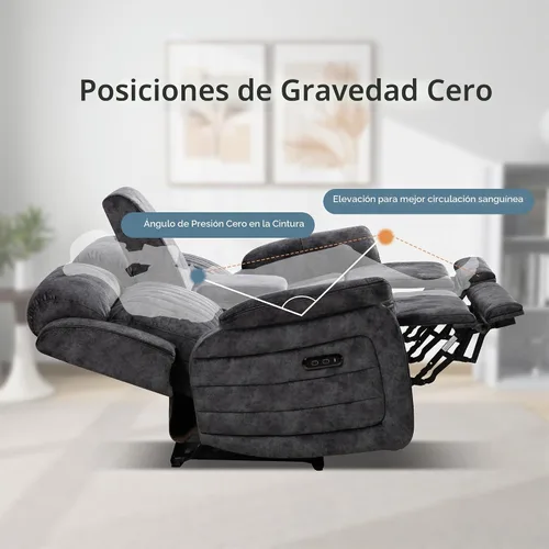 Vista 3 de Zero Gravity - Sofá biplaza reclinable eléctrico con reposacabezas ajustable, sofá reclinable eléctrico con consola, sofá reclinable eléctrico