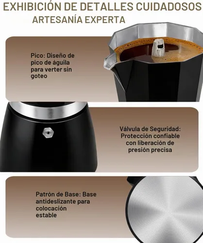 Vista 7 de Cafetera de café para estufa, cafetera de expreso de 3 tazas, olla de moka de aluminio, percolador de 5 oz 150 ml, fácil de preparar para estufas