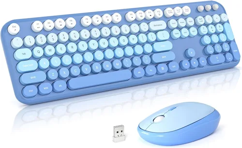 Vista 8 de Atelus Combo de teclado inalámbrico y ratón, máquina de escribir de tamaño completo con teclado numérico y mouse conectado USB 2 en 1 para PC