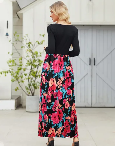 Vista 5 de Supnier Vestido largo de manga 34 para mujer, casual, estampado floral, con bolsillos