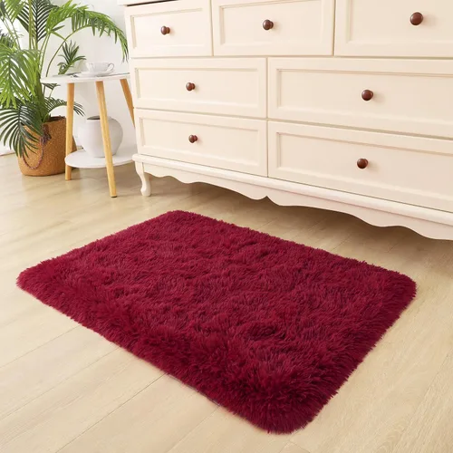Vista 4 de DETUM Alfombra pequeña de 2 x 3 pies para dormitorio, Kicthen entrada, pasillo, lavable, antideslizante, color borgoña, alfombras de felpa