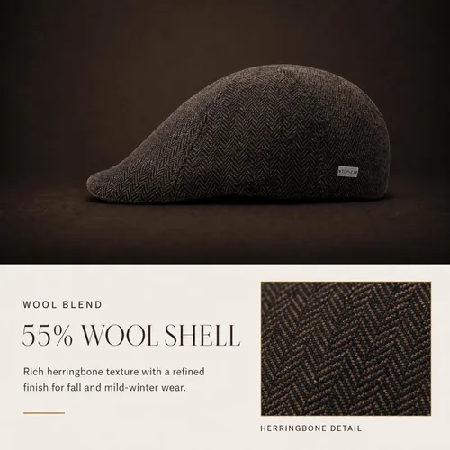 Vista 4 de TOP-EX Gorra plana de 55% lana de 6 paneles para cabezas más grandes Marrón (Brown Herringbone)