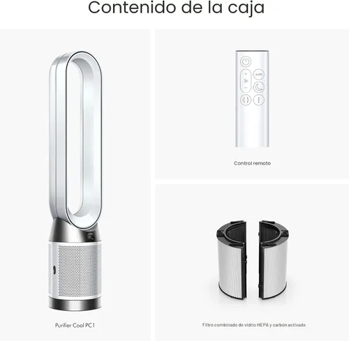 Vista 5 de Purificador de aire Dyson Pure Cool PC1, ventilador de torre con filtro HEPA, controlado por aplicación y control remoto, oscilación de 350°, 10