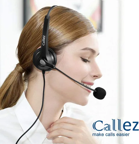 Vista 2 de Callez Auriculares de teléfono con micrófono con cancelación de ruido, auriculares de oficina para teléfonos DECT inalámbricos con conector