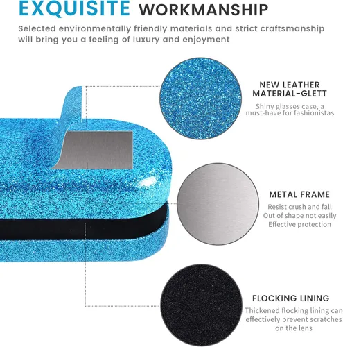 Vista 4 de molshine Funda rígida para gafas, portátil, brillante y brillante, para hombres, mujeres, niñas, viajes, estudio, trabajo, M