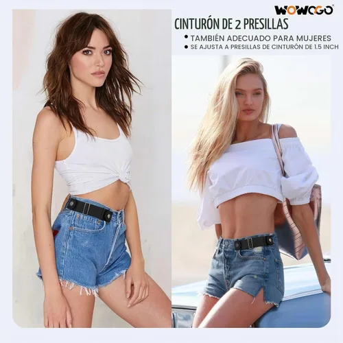 Vista 4 de Paquete de 2 cinturones sin hebilla para hombres y mujeres, cinturón lateral elástico ajustable invisible que se adapta a bucles de 1.5 pulgadas