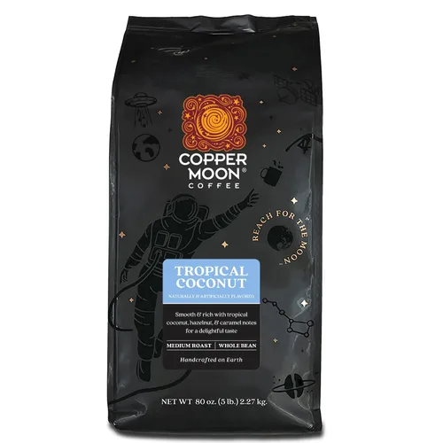 Vista 13 de Copper Moon Café de grano entero de tostado medio, vainilla francesa, 5 libras Bolsa de 5 libras, café saborizado, vegano, sin alérgenos, sin OMG