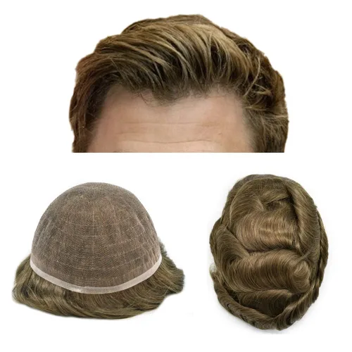 Vista 130 de PUNRU HAIR Completo Swiss Lace Toupee para hombres Sistema de cabello humano real Sistema de reemplazo de cabello humano para hombre Toupee