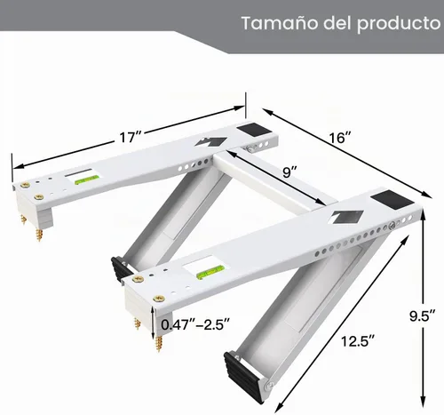 Vista 5 de Soporte de aire acondicionado de ventana con 2 brazos, soporte de CA resistente para unidad de ventana, kit de instalación de hasta 200 libras