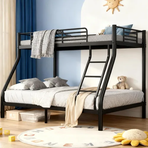 Vista 11 de Litera de cama individual sobre individual con tobogán, marco de cama en forma de casa con escalera, estructura de cama baja de servicio pesado
