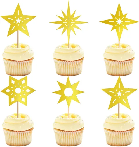 Vista 7 de 30 piezas de decoración de cupcakes de estrella pequeña con centelleantes para cupcakes, compromiso, novia, baby shower, boda, fiesta de cumpleaños